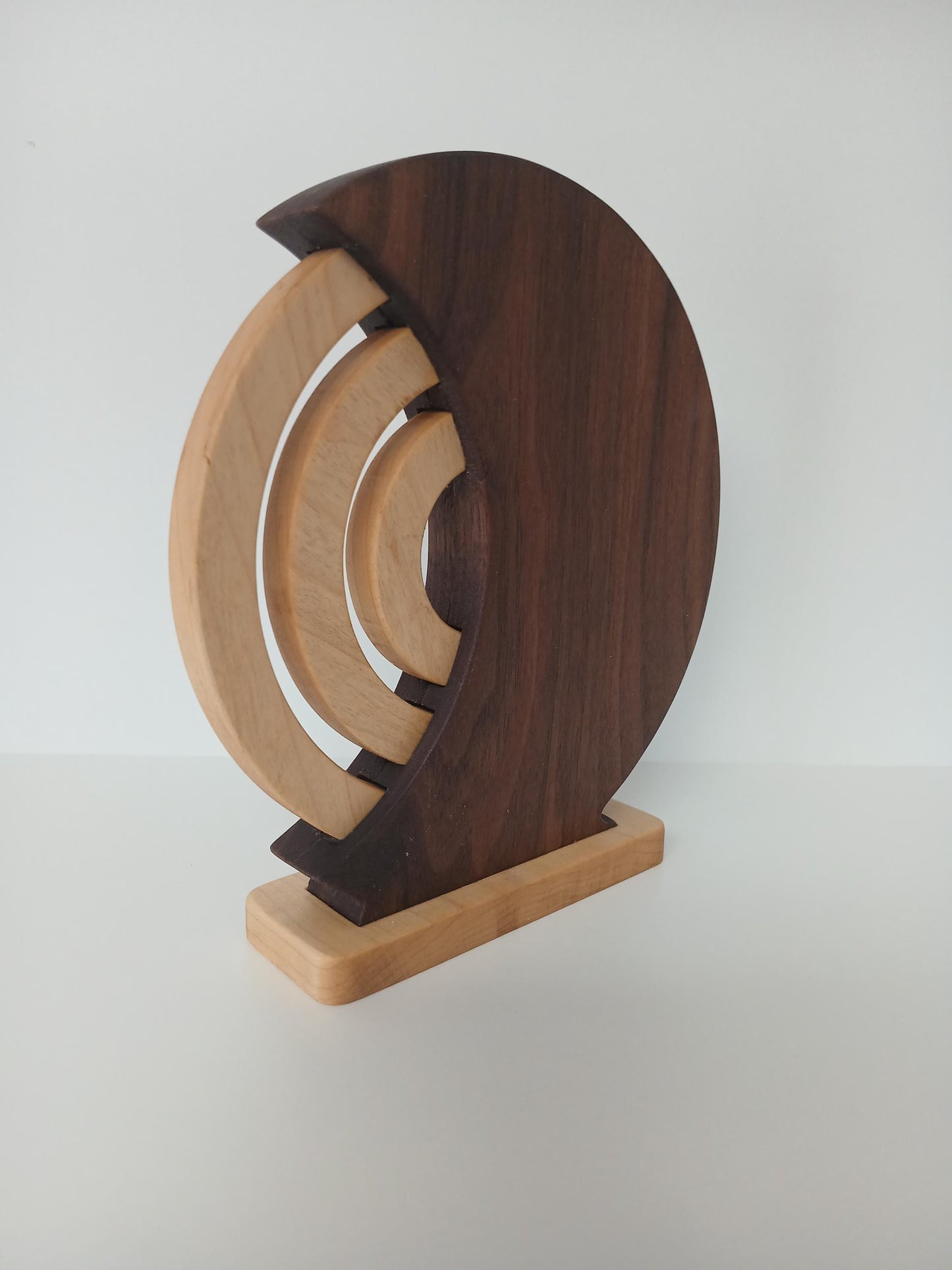 Solid Dark Walnut Desk Calendar with Hard Appalachian Maple Rings.
