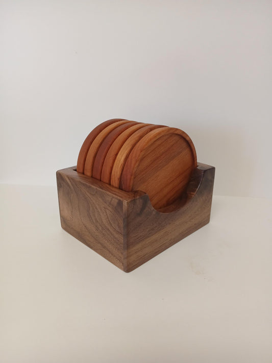 Hardwood Coaster Set with Storage Box