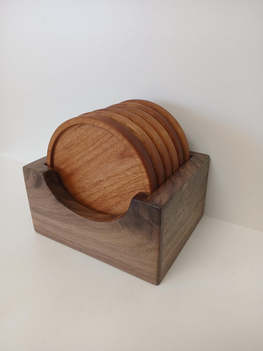 Handmade Hardwood Coaster Set with Storage Box